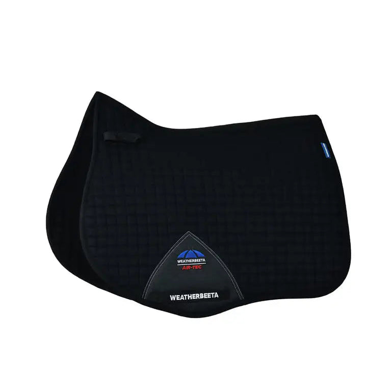 Black saddle pad with Weatherbeeta logo on a white background