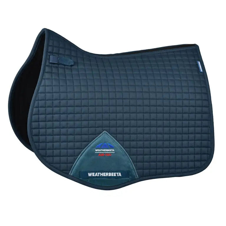 Dark blue saddle pad with Weatherbeeta logo on a white background