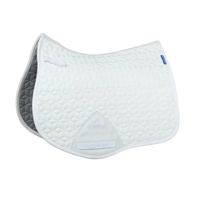 White quilted saddle pad with gray sides on a white background
