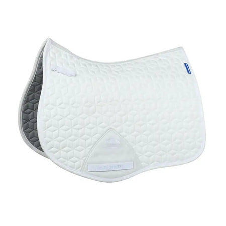 White quilted saddle pad with gray sides on a white background
