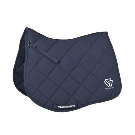 Navy blue saddle pad with WeatherBeeta logo on a white background