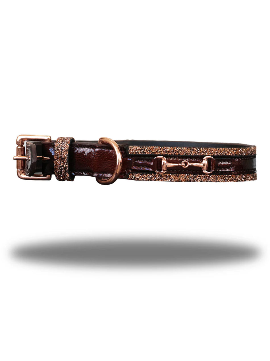 Dog Collar in Brown Leather with Gold Glitter