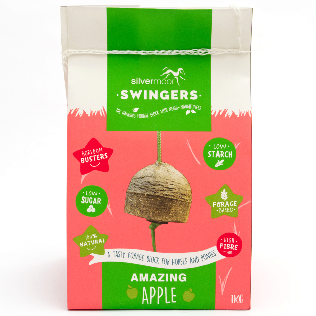 Package of Silvermoor Swingers horse feed with green and pink design