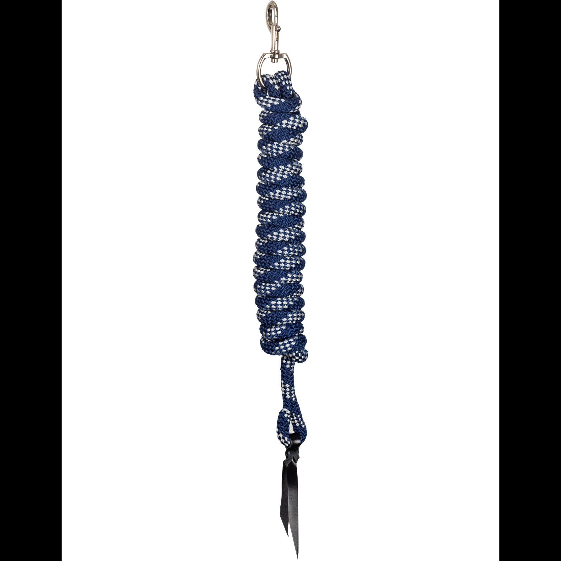 Blue braided rope with a sharp blade on a white background