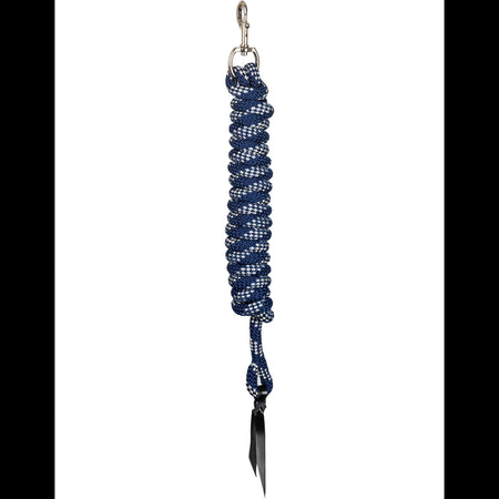 Blue braided rope with a sharp blade on a white background