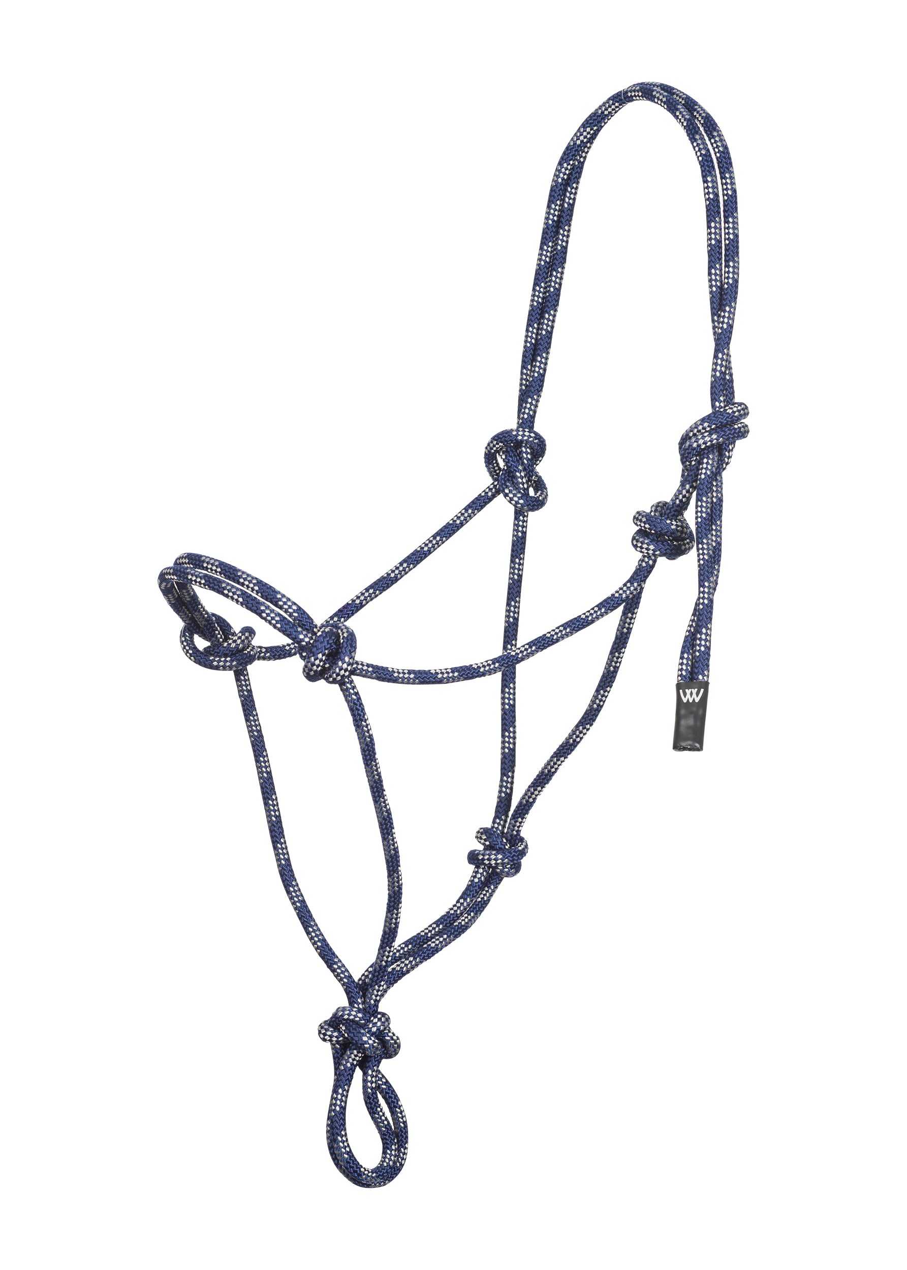 Navy blue rope halter on a white background