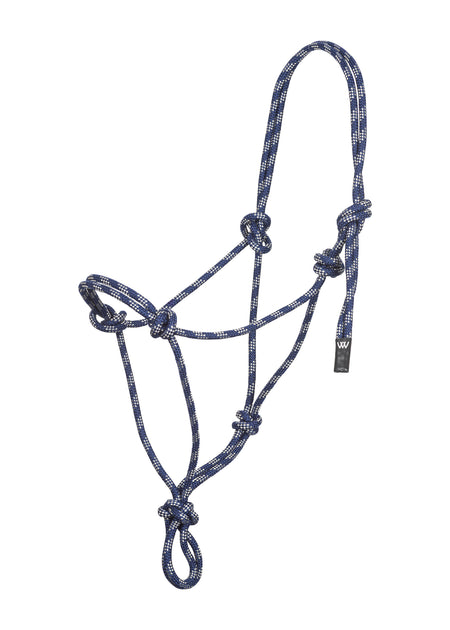 Navy blue rope halter on a white background