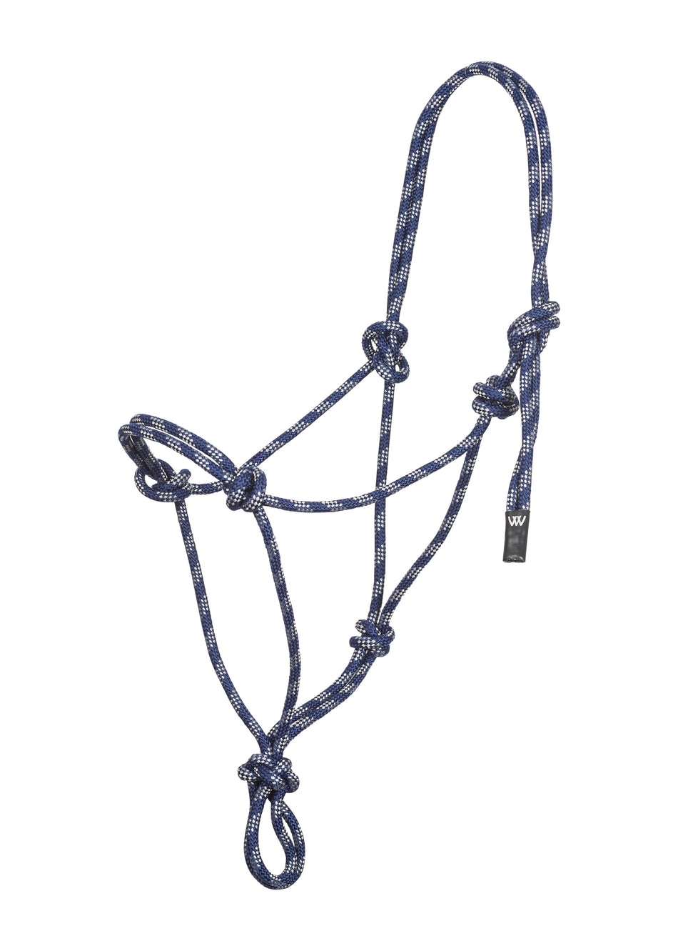 Navy blue rope halter on a white background