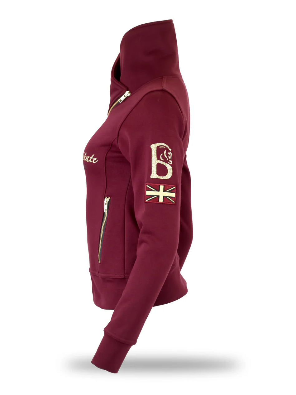 Eleanor Diagonal Quarter Zip Pullover - Burgundy & Gold