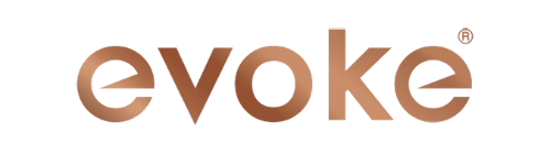 Branding logo with 'evoke' in a stylized font on a green background