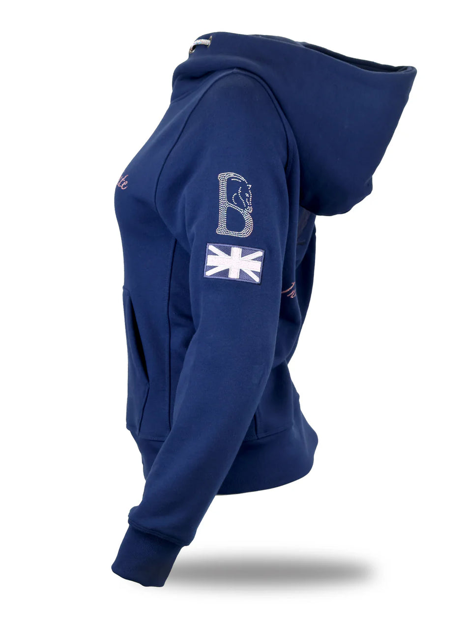 Amelia Cross Neck Hoodie - Navy & Pink