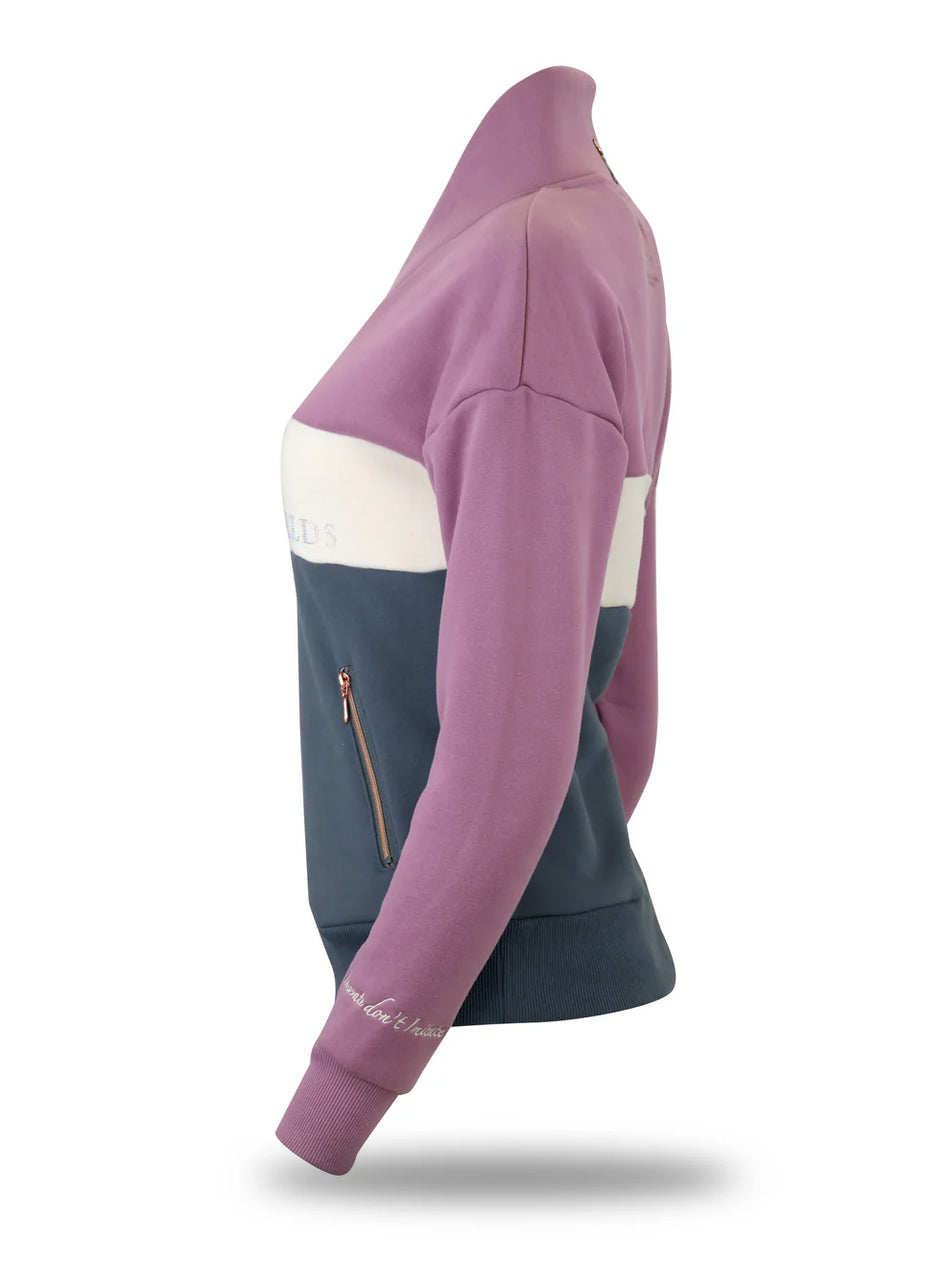 Vannessa V Neck Tri-Colour Pullover - Pink, Cream & Grey